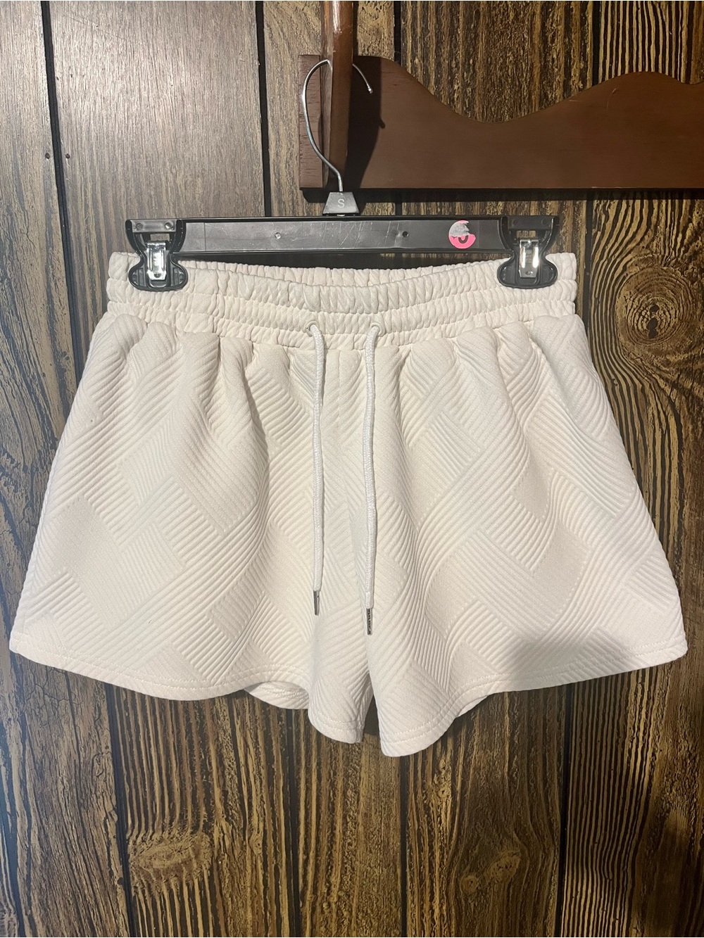 Textured White Women's Drawstring Shorts